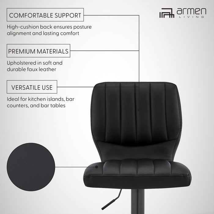 Bardot Adjustable Height Black Faux Leather Swivel Bar Stool