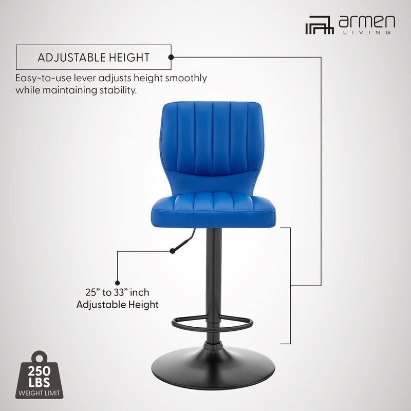 Bardot Adjustable Height Blue Faux Leather Swivel Bar Stool - Furniture City (CA)l