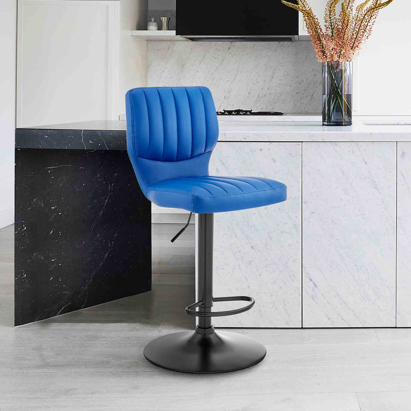 Bardot Adjustable Height Blue Faux Leather Swivel Bar Stool - Furniture City (CA)l