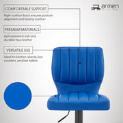Bardot Adjustable Height Blue Faux Leather Swivel Bar Stool - Furniture City (CA)l