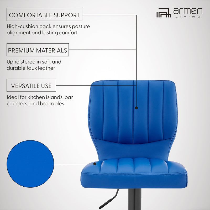 Bardot Adjustable Height Blue Faux Leather Swivel Bar Stool - Furniture City (CA)l