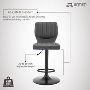 Bardot Adjustable Height Gray Faux Leather Swivel Bar Stool - Furniture City (CA)l