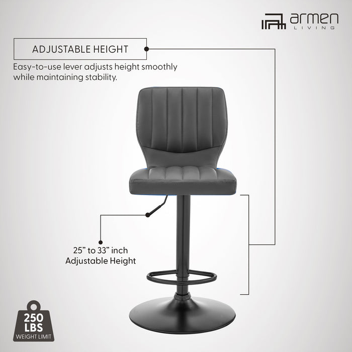 Bardot Adjustable Height Gray Faux Leather Swivel Bar Stool