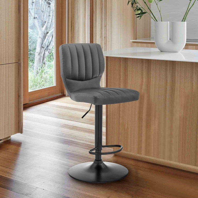 Bardot Adjustable Height Gray Faux Leather Swivel Bar Stool - Furniture City (CA)l