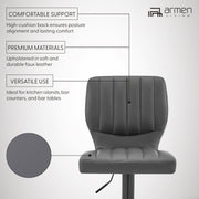 Bardot Adjustable Height Gray Faux Leather Swivel Bar Stool - Furniture City (CA)l