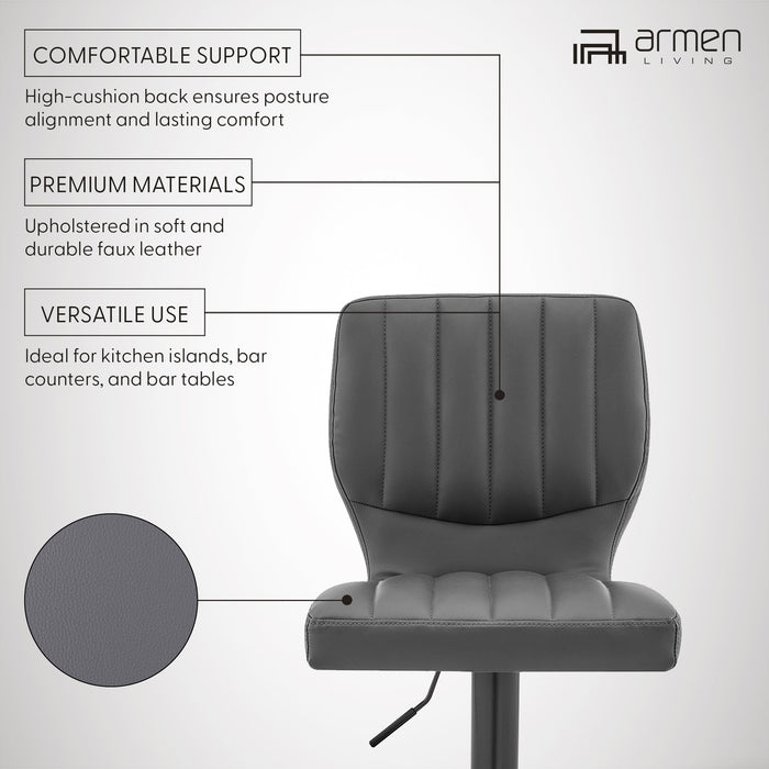 Bardot Adjustable Height Gray Faux Leather Swivel Bar Stool
