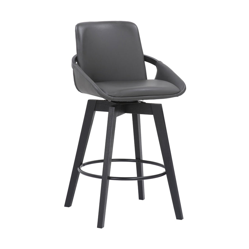 Baylor 26" Gray Faux Leather and Black Wood Swivel Bar Stool - Furniture City (CA)l