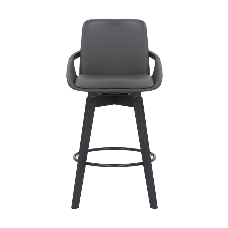 Baylor 26" Gray Faux Leather and Black Wood Swivel Bar Stool - Furniture City (CA)l