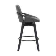 Baylor 26" Gray Faux Leather and Black Wood Swivel Bar Stool - Furniture City (CA)l