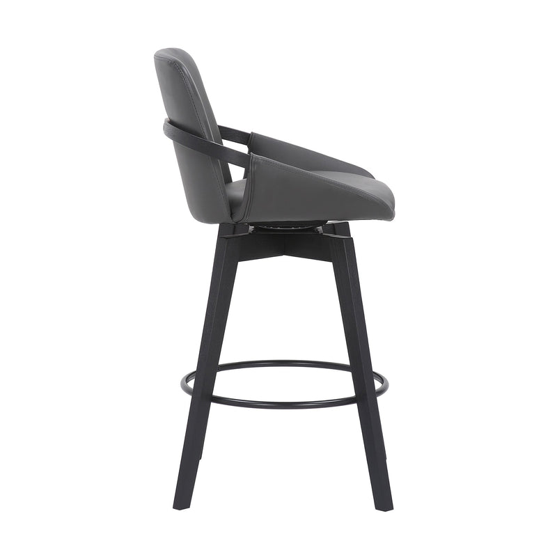 Baylor 26" Gray Faux Leather and Black Wood Swivel Bar Stool - Furniture City (CA)l