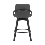 Baylor 26" Gray Faux Leather and Black Wood Swivel Bar Stool - Furniture City (CA)l