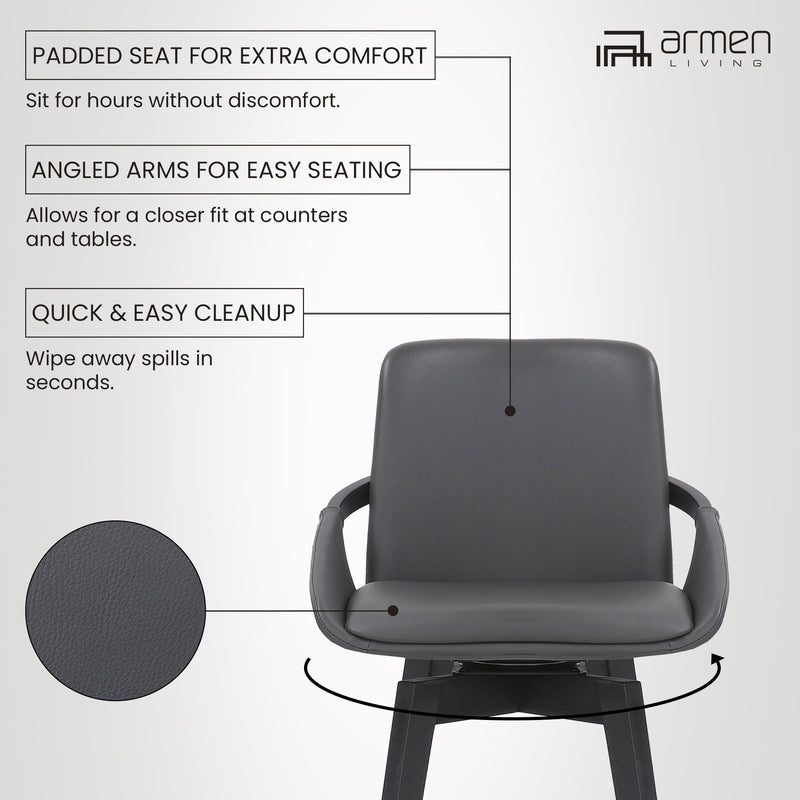 Baylor 26" Gray Faux Leather and Black Wood Swivel Bar Stool - Furniture City (CA)l