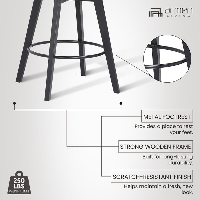 Baylor 26" Gray Faux Leather and Black Wood Swivel Bar Stool