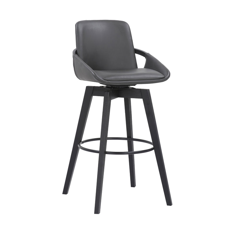 Baylor 30" Gray Faux Leather and Black Wood Swivel Bar Stool - Furniture City (CA)l
