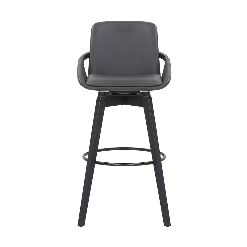 Baylor 30" Gray Faux Leather and Black Wood Swivel Bar Stool - Furniture City (CA)l