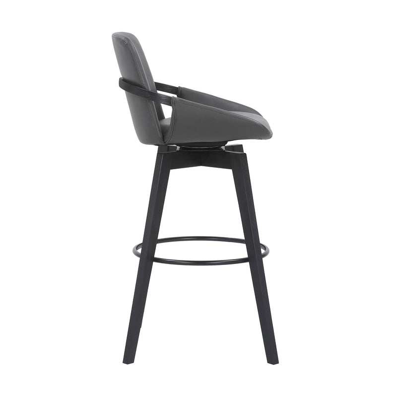 Baylor 30" Gray Faux Leather and Black Wood Swivel Bar Stool - Furniture City (CA)l