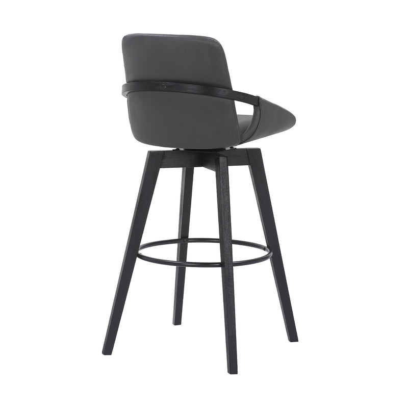Baylor 30" Gray Faux Leather and Black Wood Swivel Bar Stool - Furniture City (CA)l