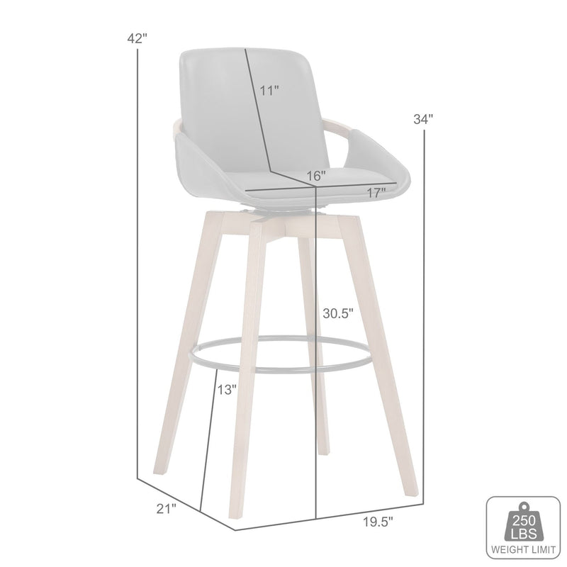 Baylor 30" Gray Faux Leather and Black Wood Swivel Bar Stool - Furniture City (CA)l