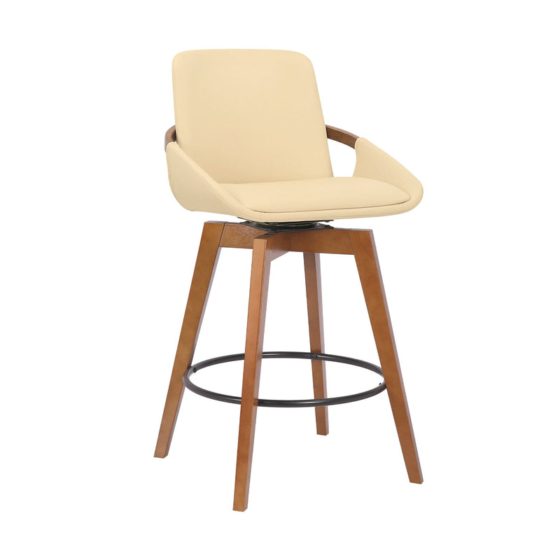Baylor 26" Cream Faux Leather and Walnut Wood Swivel Bar Stool - Furniture City (CA)l