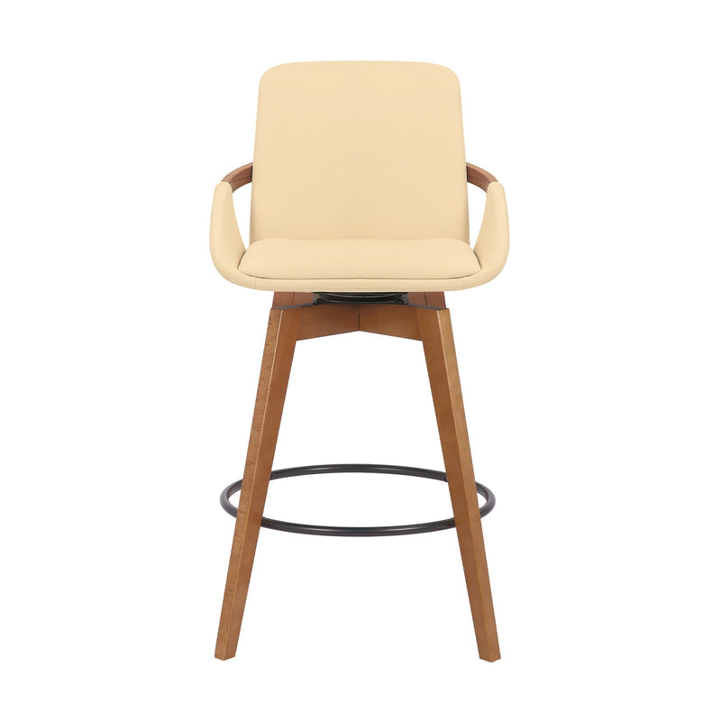 Baylor 26" Cream Faux Leather and Walnut Wood Swivel Bar Stool - Furniture City (CA)l