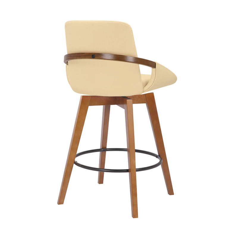 Baylor 26" Cream Faux Leather and Walnut Wood Swivel Bar Stool - Furniture City (CA)l