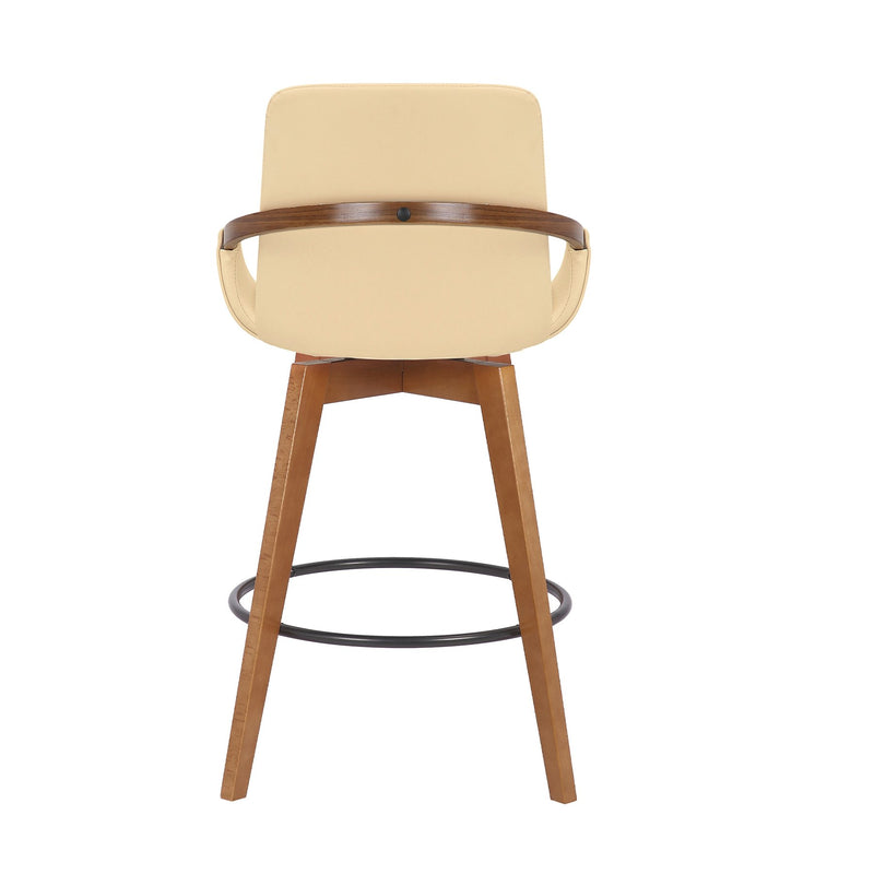 Baylor 26" Cream Faux Leather and Walnut Wood Swivel Bar Stool - Furniture City (CA)l