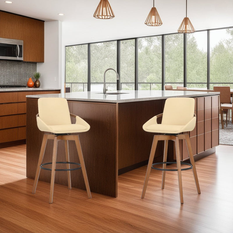 Baylor 26" Cream Faux Leather and Walnut Wood Swivel Bar Stool - Furniture City (CA)l