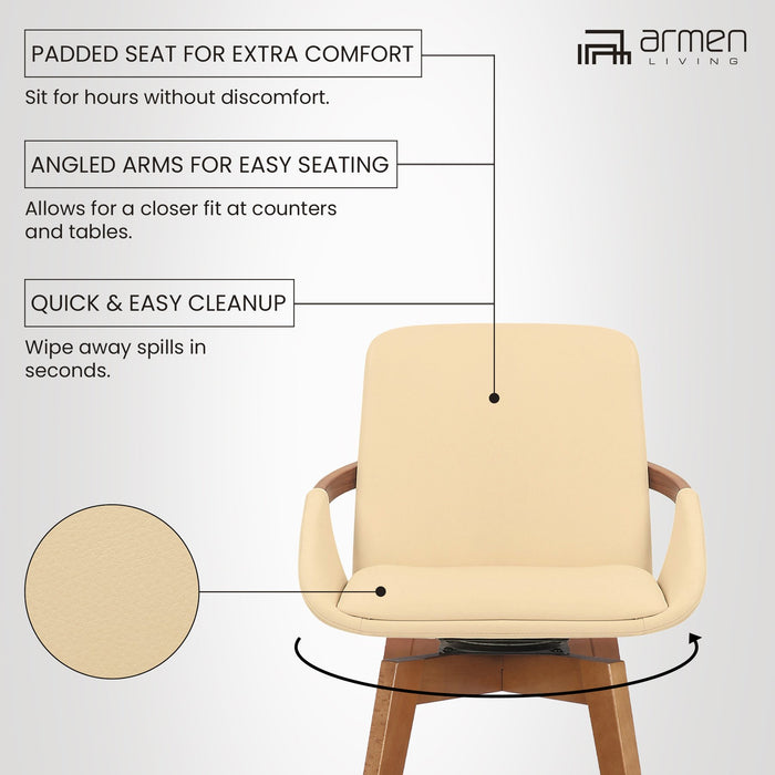 Baylor 26" Cream Faux Leather and Walnut Wood Swivel Bar Stool