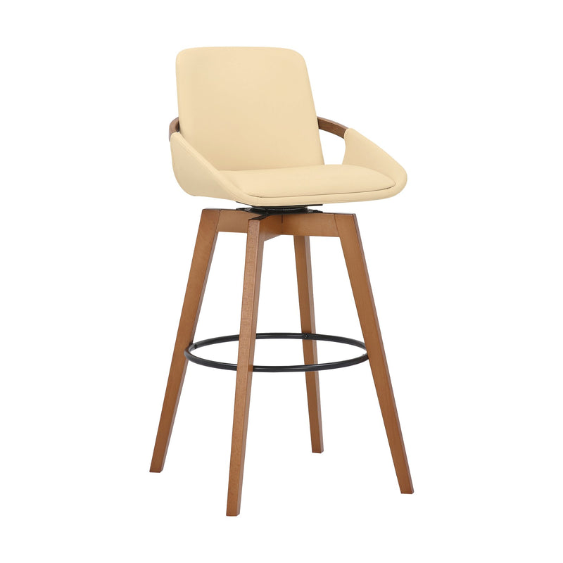Baylor 30" Cream Faux Leather and Walnut Wood Swivel Bar Stool - Furniture City (CA)l