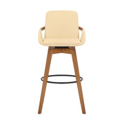 Baylor 30" Cream Faux Leather and Walnut Wood Swivel Bar Stool - Furniture City (CA)l