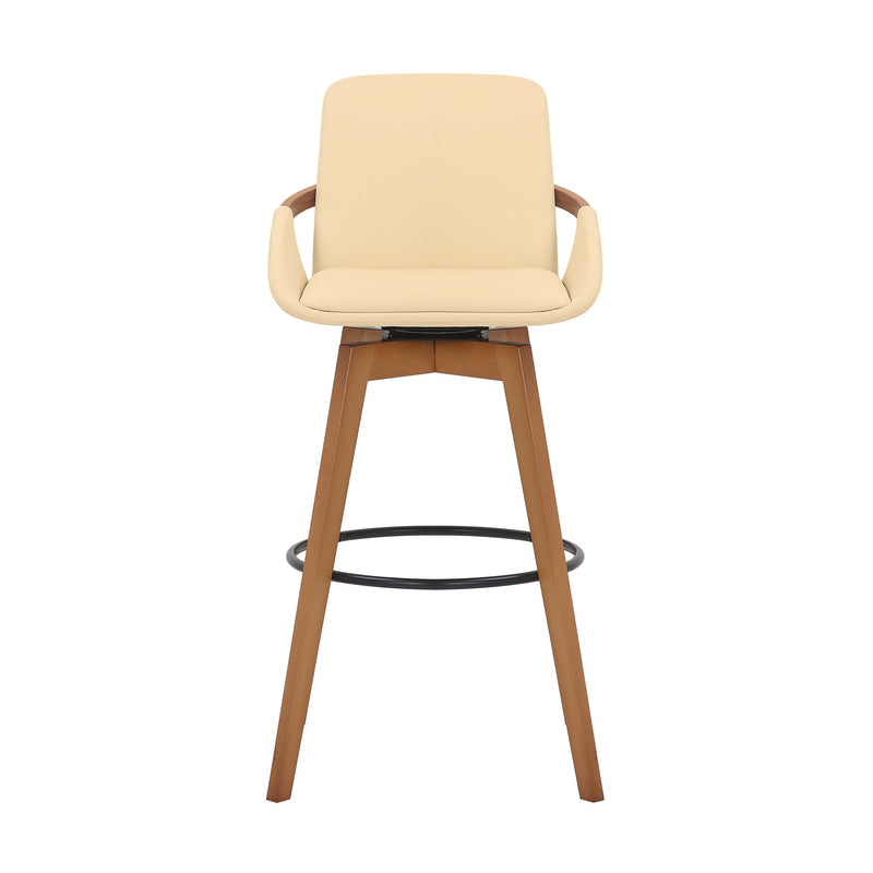 Baylor 30" Cream Faux Leather and Walnut Wood Swivel Bar Stool - Furniture City (CA)l