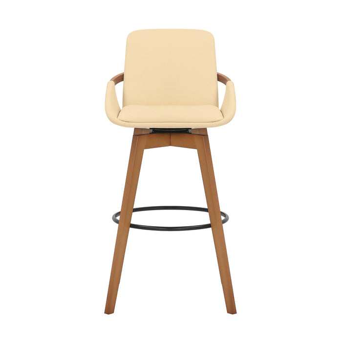 Baylor 30" Cream Faux Leather and Walnut Wood Swivel Bar Stool