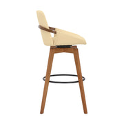 Baylor 30" Cream Faux Leather and Walnut Wood Swivel Bar Stool - Furniture City (CA)l