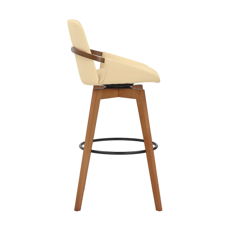 Baylor 30" Cream Faux Leather and Walnut Wood Swivel Bar Stool - Furniture City (CA)l