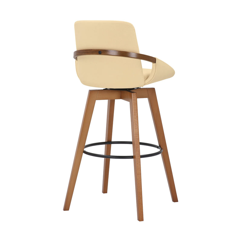 Baylor 30" Cream Faux Leather and Walnut Wood Swivel Bar Stool - Furniture City (CA)l