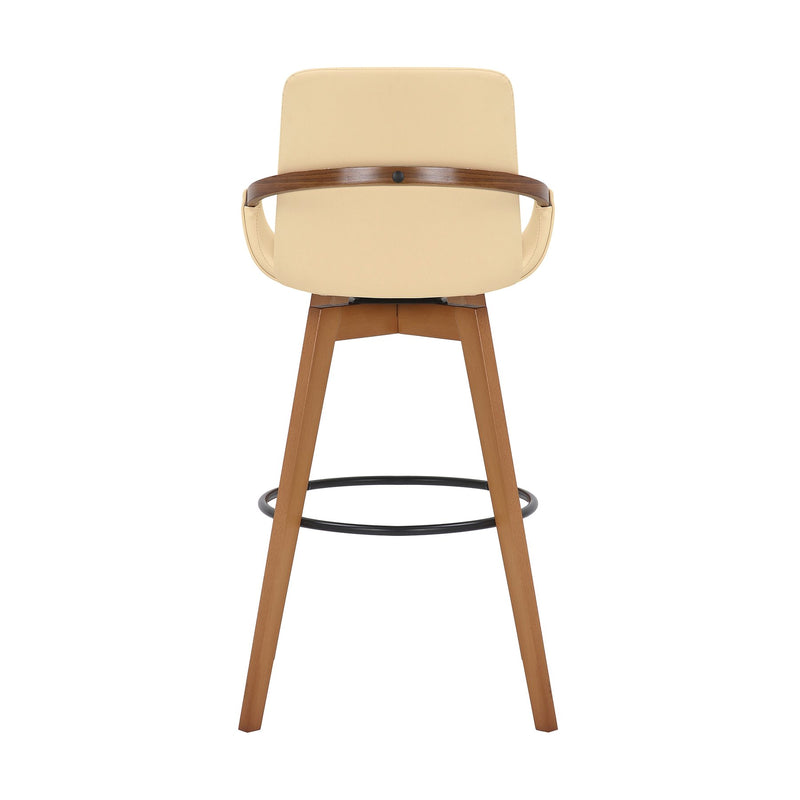 Baylor 30" Cream Faux Leather and Walnut Wood Swivel Bar Stool - Furniture City (CA)l