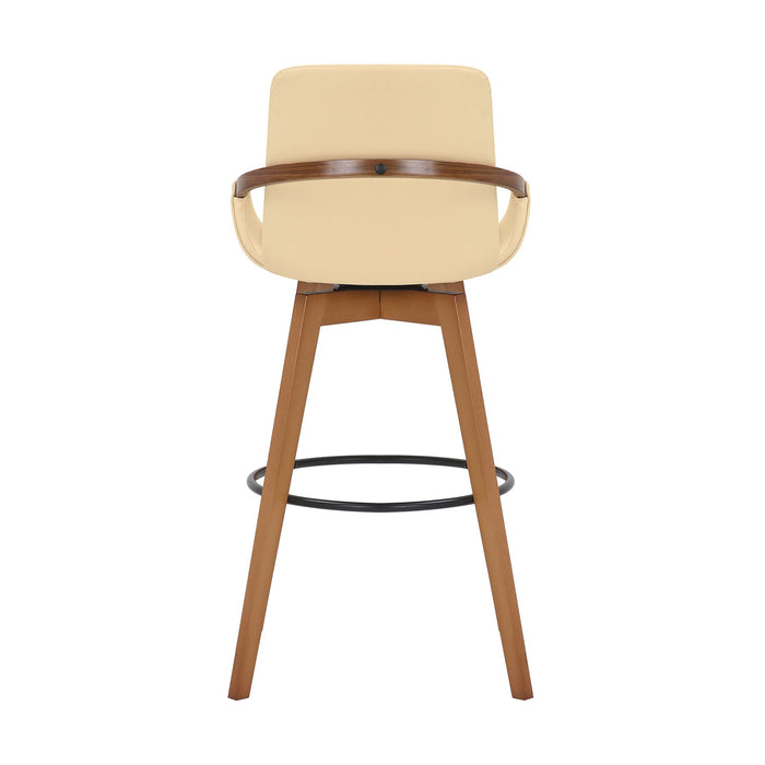 Baylor 30" Cream Faux Leather and Walnut Wood Swivel Bar Stool