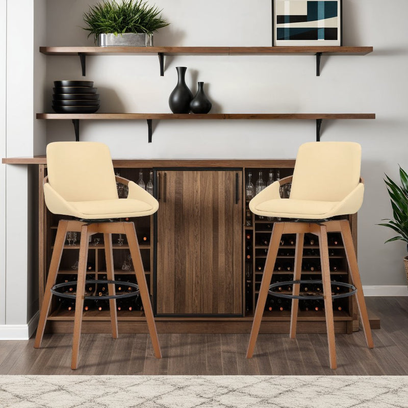 Baylor 30" Cream Faux Leather and Walnut Wood Swivel Bar Stool - Furniture City (CA)l
