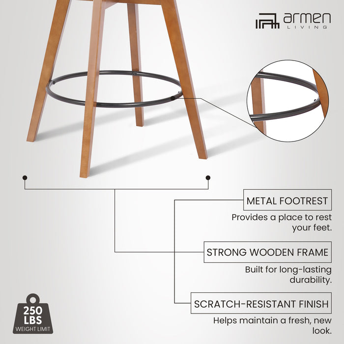 Baylor 30" Cream Faux Leather and Walnut Wood Swivel Bar Stool