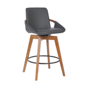 Baylor 26" Gray Faux Leather and Walnut Wood Swivel Bar Stool - Furniture City (CA)l