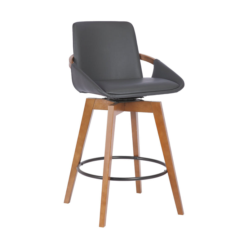 Baylor 26" Gray Faux Leather and Walnut Wood Swivel Bar Stool - Furniture City (CA)l