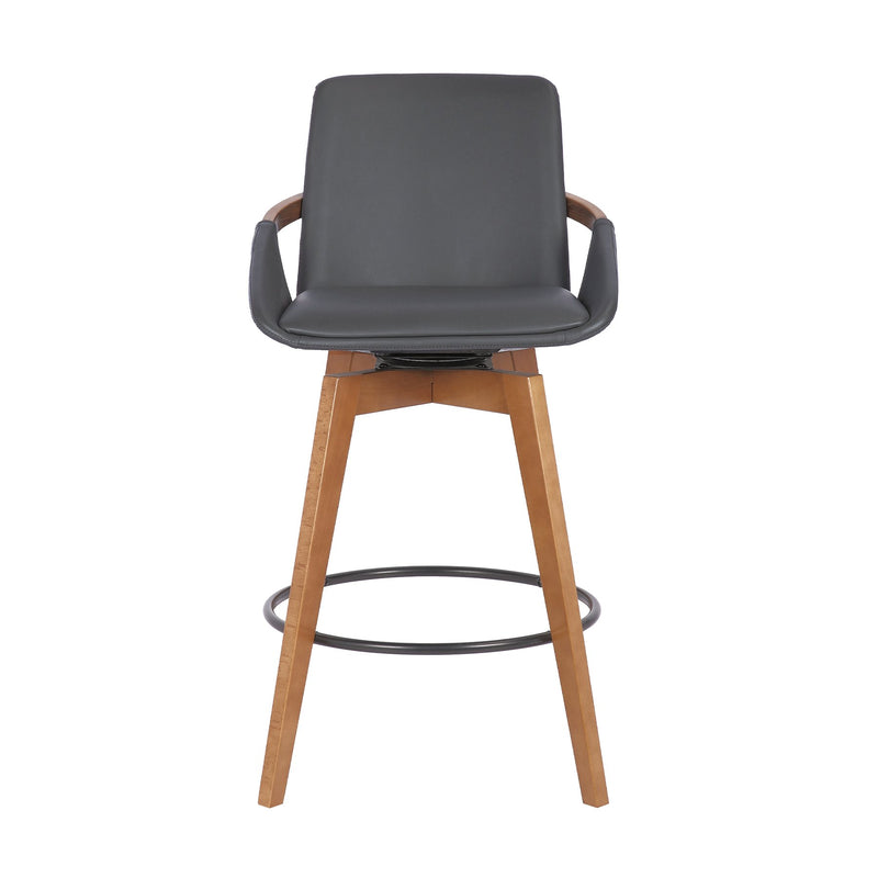 Baylor 26" Gray Faux Leather and Walnut Wood Swivel Bar Stool - Furniture City (CA)l