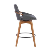 Baylor 26" Gray Faux Leather and Walnut Wood Swivel Bar Stool - Furniture City (CA)l
