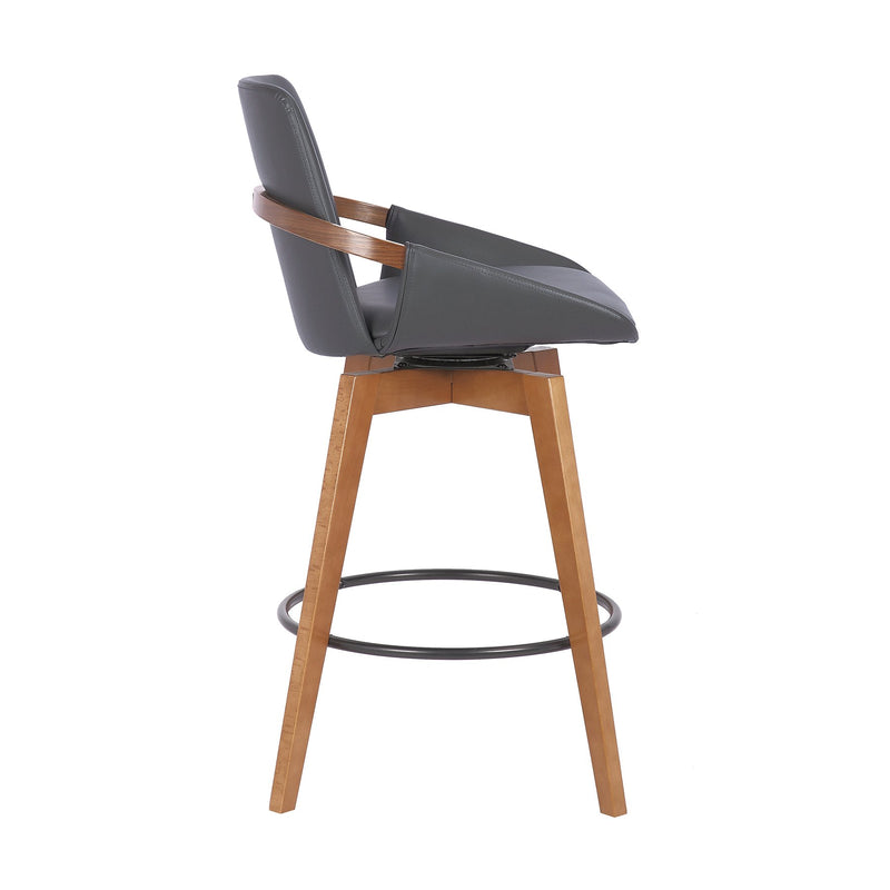 Baylor 26" Gray Faux Leather and Walnut Wood Swivel Bar Stool - Furniture City (CA)l