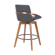 Baylor 26" Gray Faux Leather and Walnut Wood Swivel Bar Stool - Furniture City (CA)l