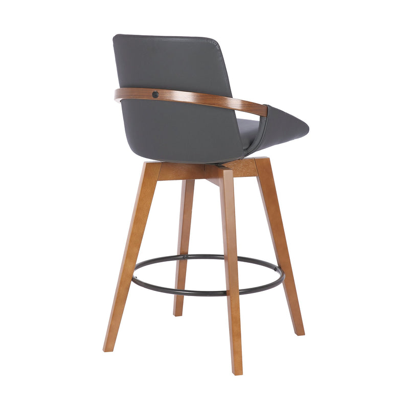 Baylor 26" Gray Faux Leather and Walnut Wood Swivel Bar Stool - Furniture City (CA)l