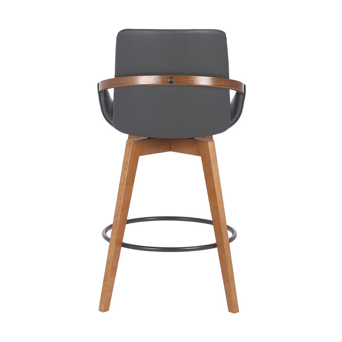 Baylor 26" Gray Faux Leather and Walnut Wood Swivel Bar Stool
