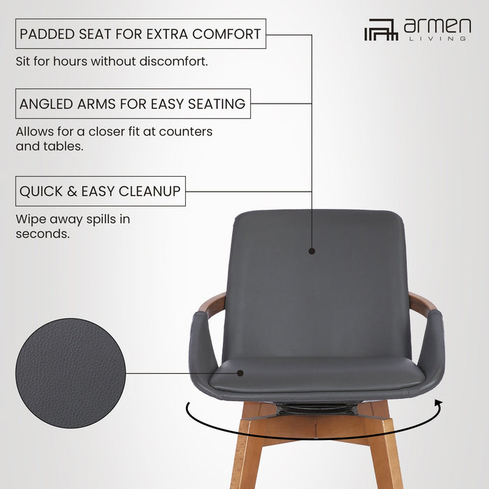 Baylor 26" Gray Faux Leather and Walnut Wood Swivel Bar Stool