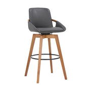 Baylor 30" Gray Faux Leather and Walnut Wood Swivel Bar Stool - Furniture City (CA)l