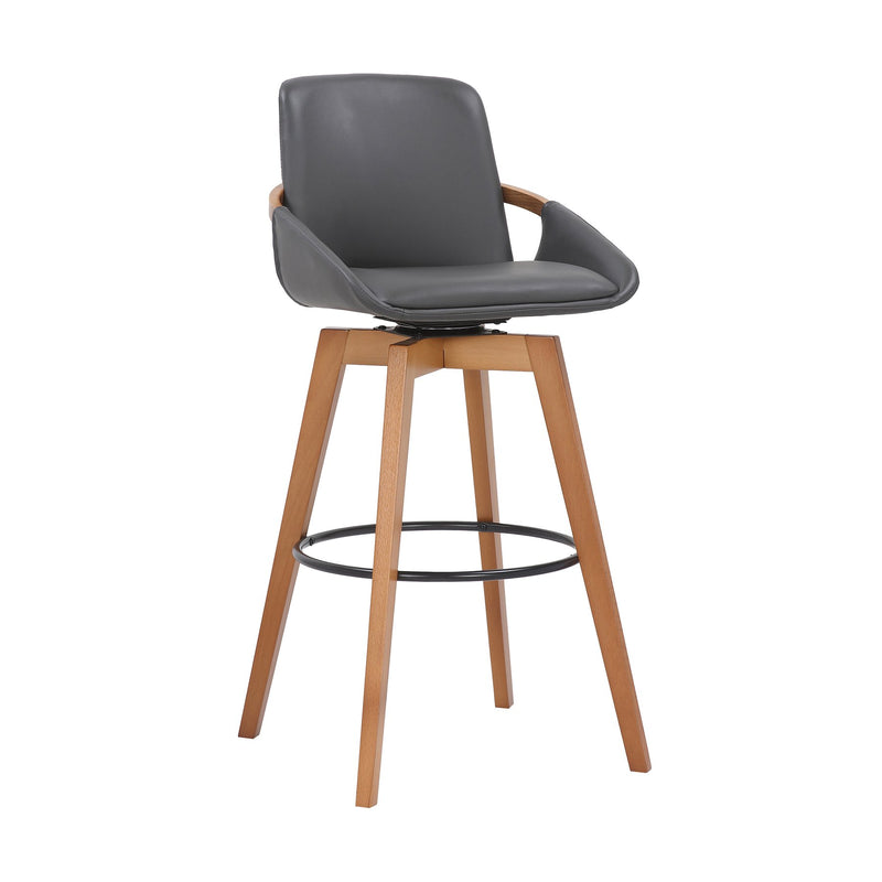 Baylor 30" Gray Faux Leather and Walnut Wood Swivel Bar Stool - Furniture City (CA)l